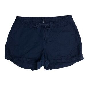 Gap Shorts Women's 8 Navy Blue Flax Linen Blend Drawstring 2.5" Inseam‎ Cuffed
